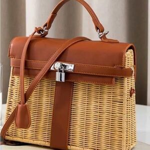 Tan and Brown Woven Handbag